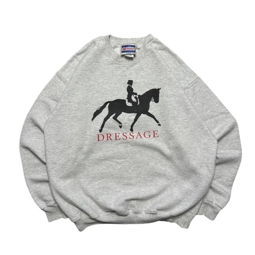 Vintage Hanes Ultimate Cotton Dressage Horse Crewneck Sweatshirt Gray Medium